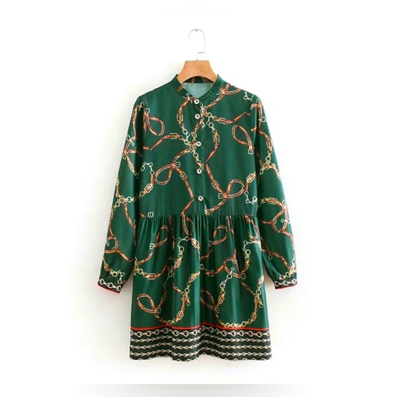 ZARA Emerald chain belt silky dress size XS - Picture 6 of 11